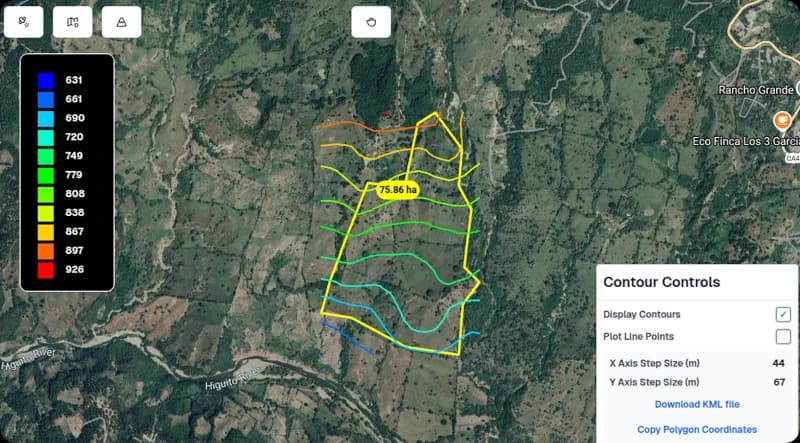 field map with contours
